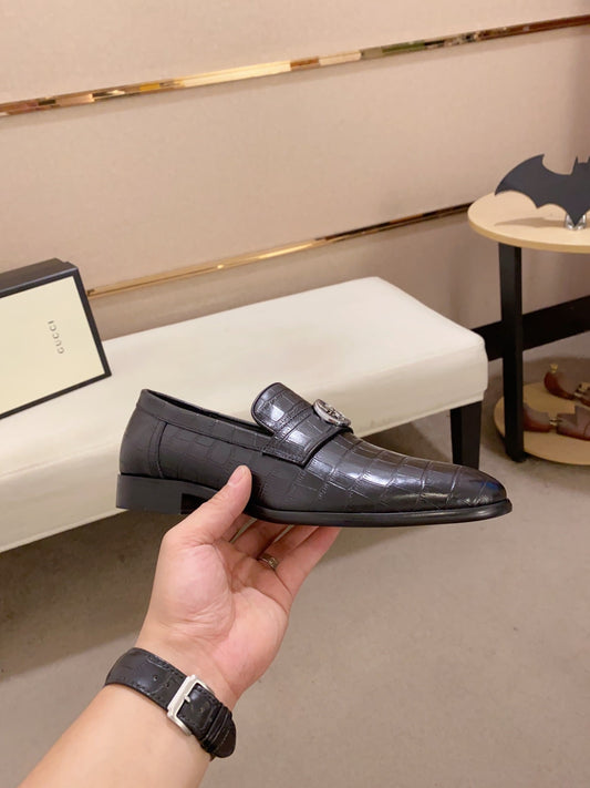 Gucci Croc-Embossed Black Leather Loafer