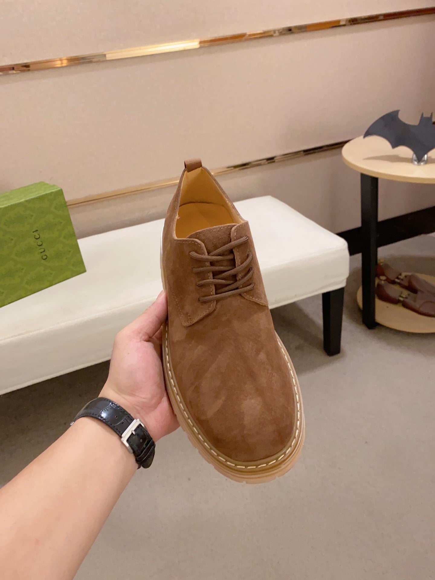 Gucci-Inspired Brown Suede Lace-Up Derby Shoes