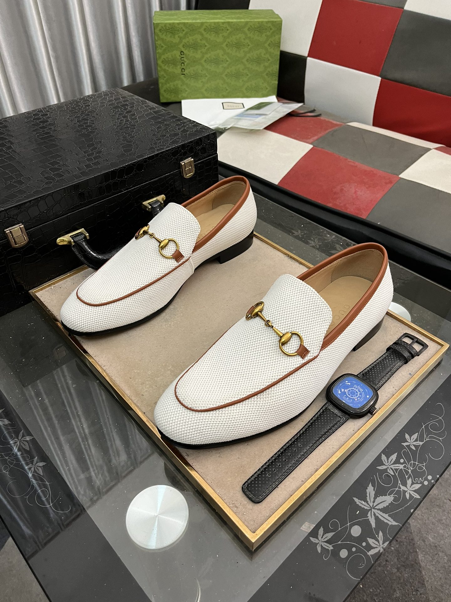 Gucci-Inspired Jordaan White Horsebit Loafer