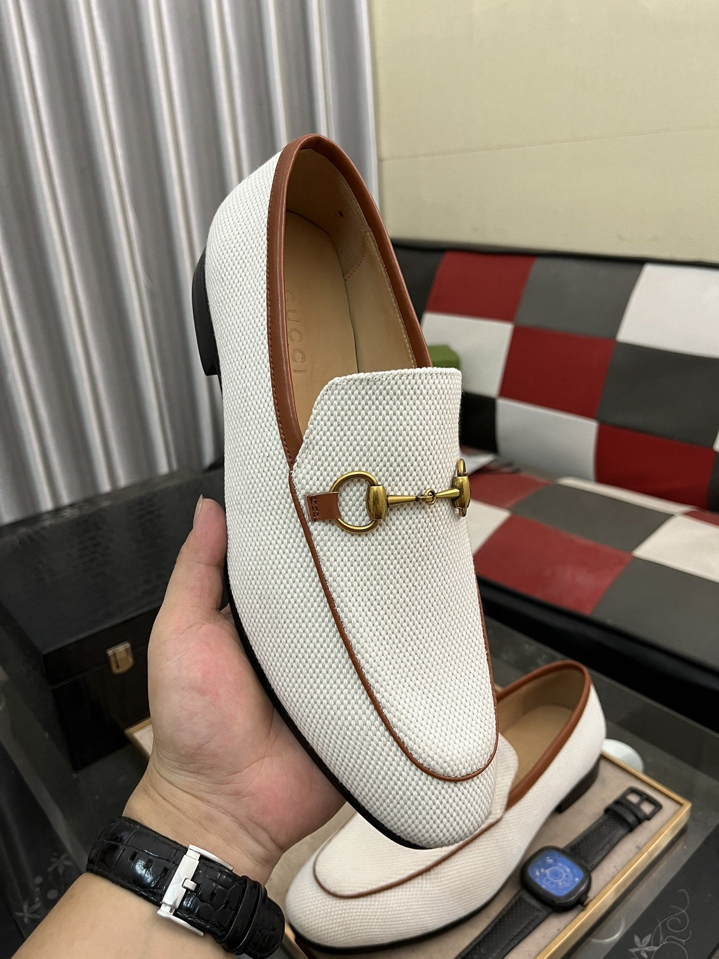 Gucci-Inspired Jordaan White Horsebit Loafer