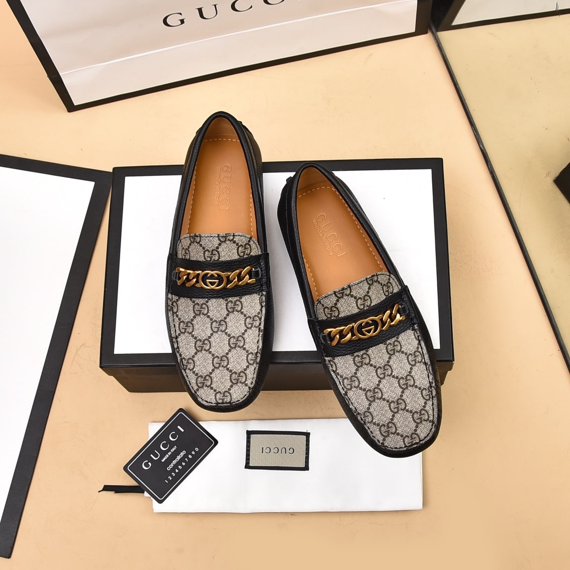 Gucci G Chain Beige Driving  Loafer