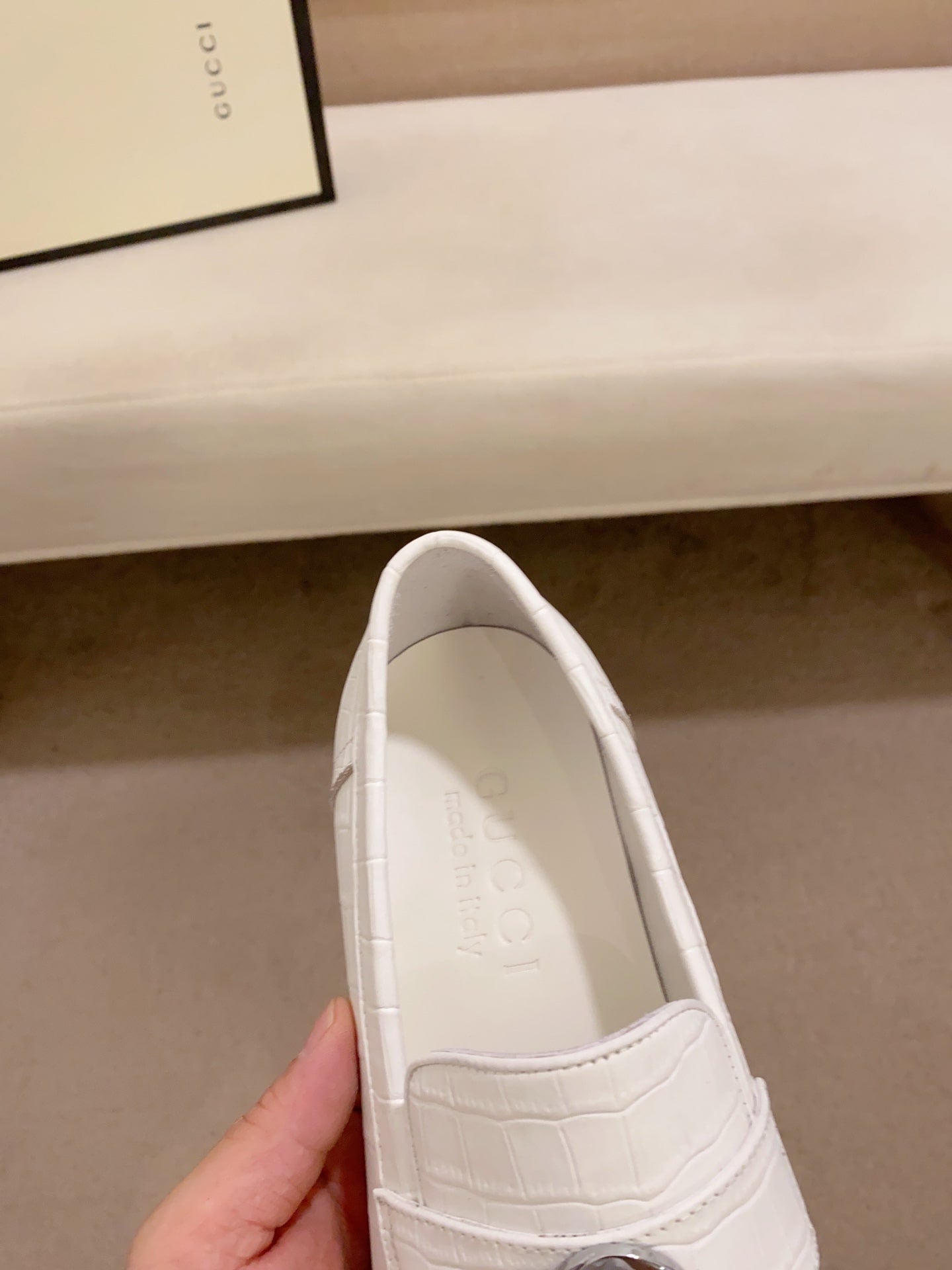 Gucci White Croc-Embossed Leather