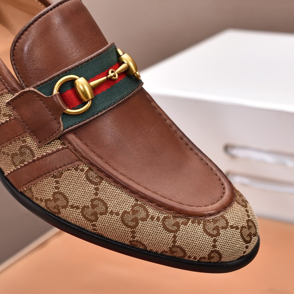 Gucci Web Jacquard Brown Loafers