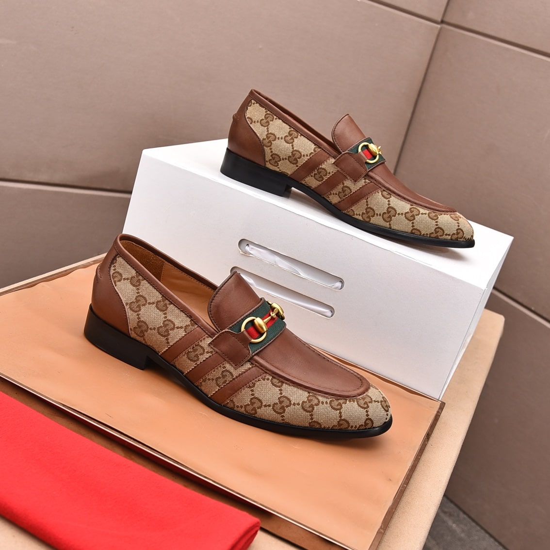 Gucci Web Jacquard Brown Loafers