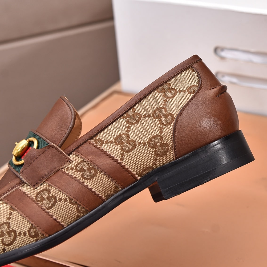 Gucci Web Jacquard Brown Loafers