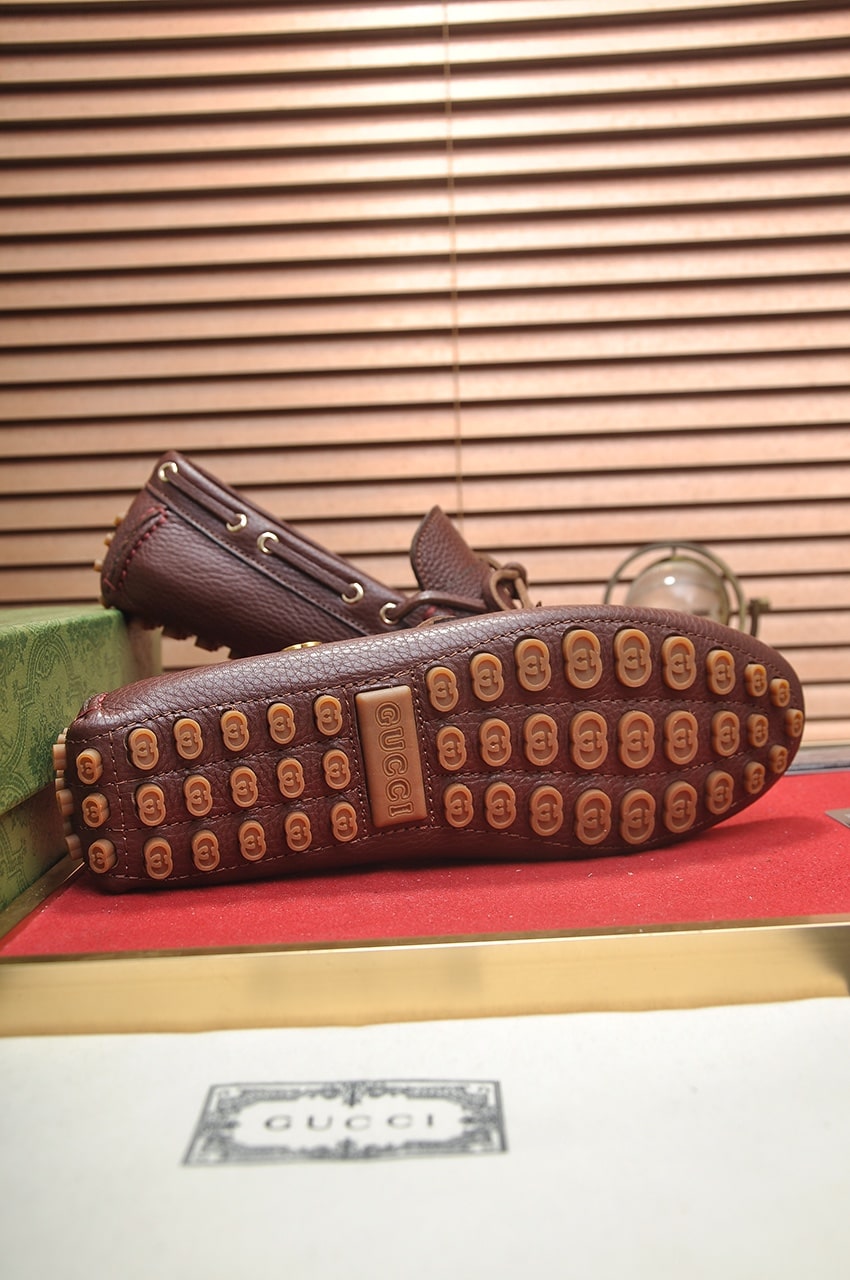 Gucci Brown Leather Driving Loafers