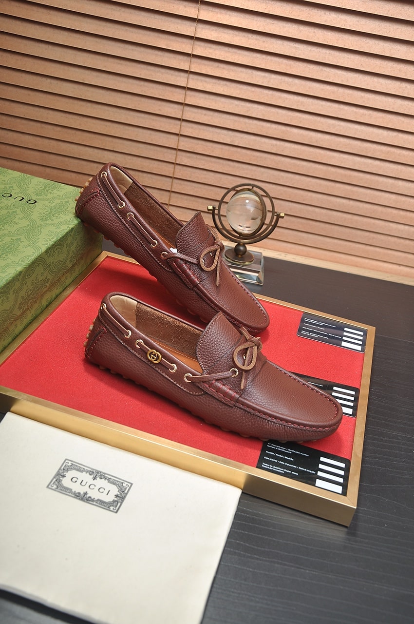 Gucci Brown Leather Driving Loafers