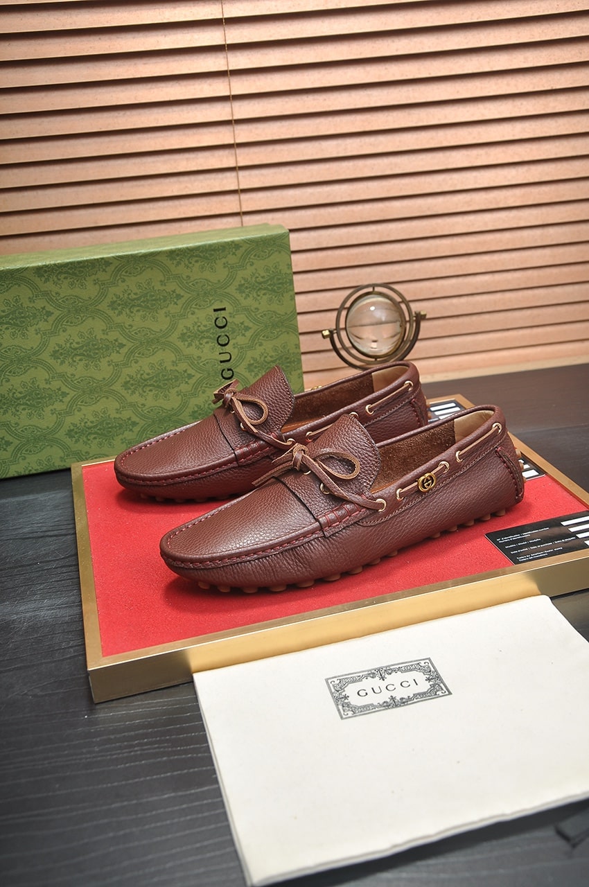 Gucci Brown Leather Driving Loafers