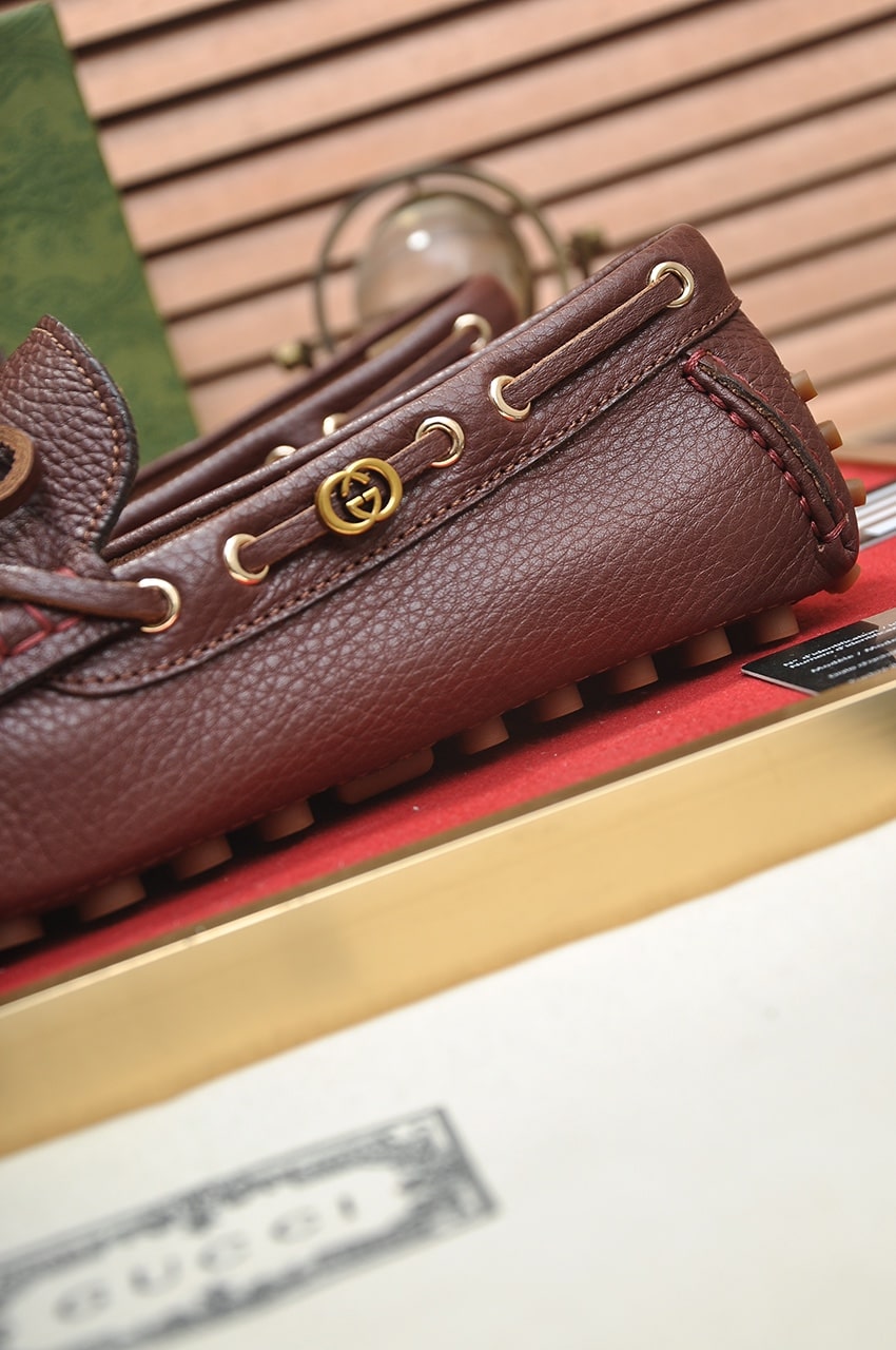 Gucci Brown Leather Driving Loafers