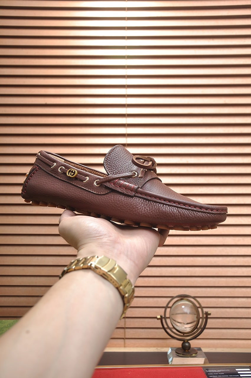 Gucci Brown Leather Driving Loafers