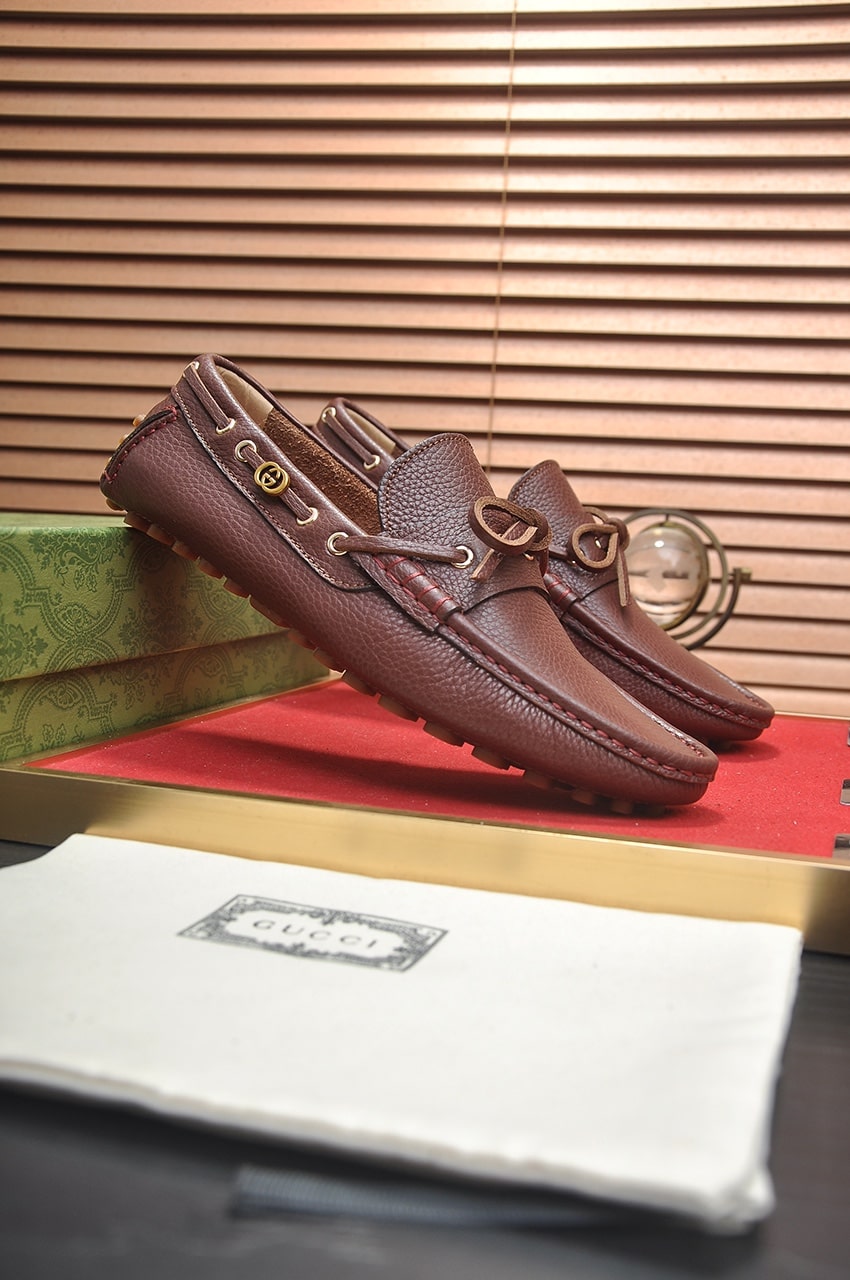 Gucci Brown Leather Driving Loafers