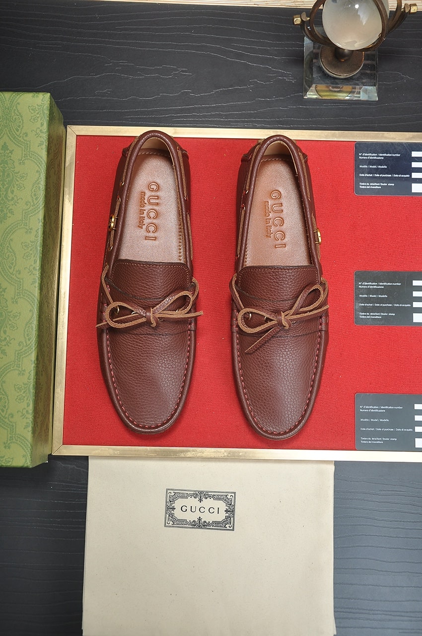 Gucci Brown Leather Driving Loafers