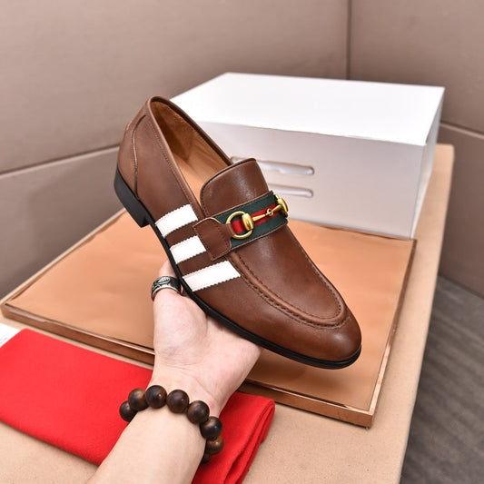 Gucci-Inspired Brown Web Stripe Loafers