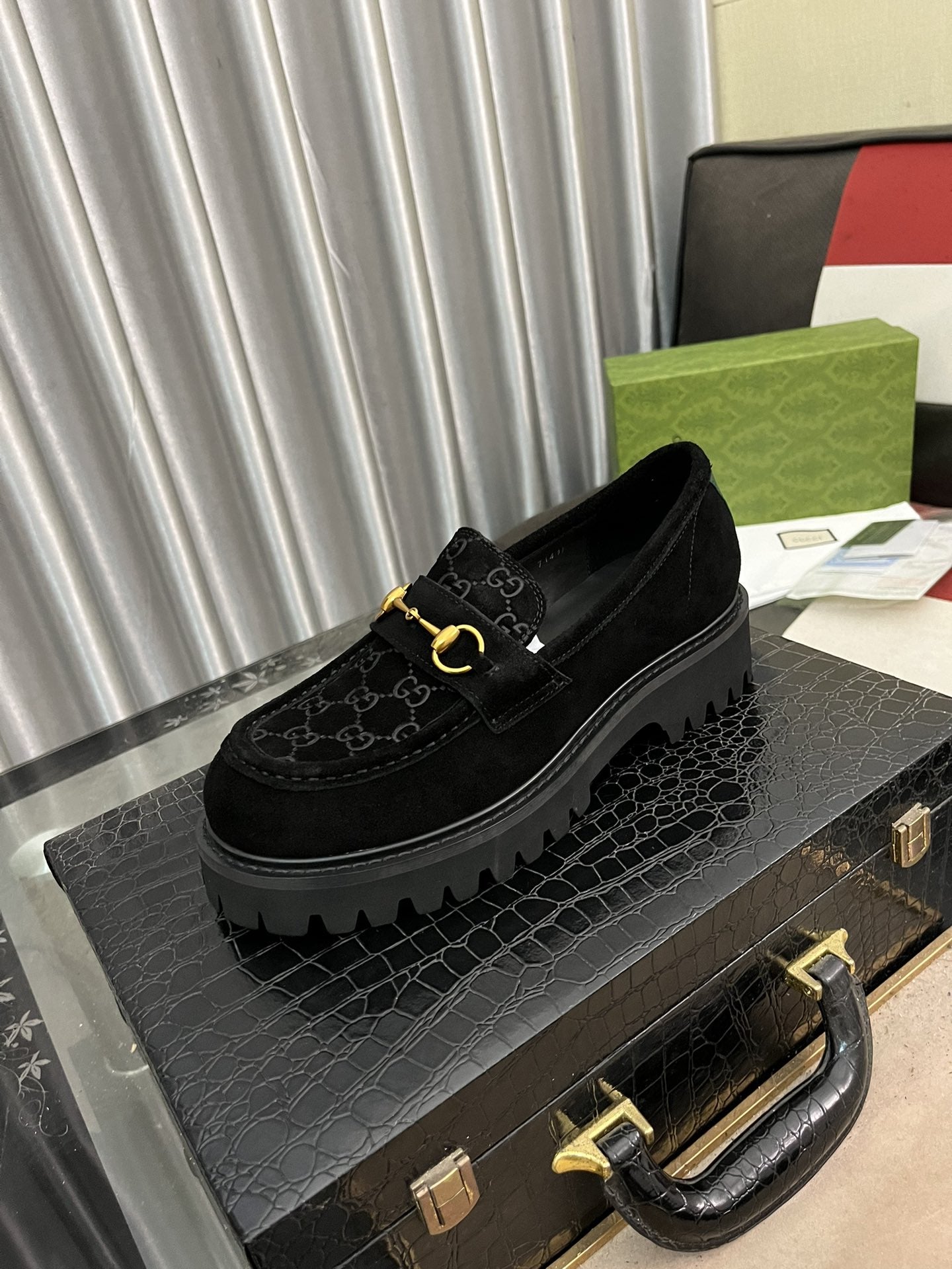 Gucci Suede Horsebit Black Loafer.