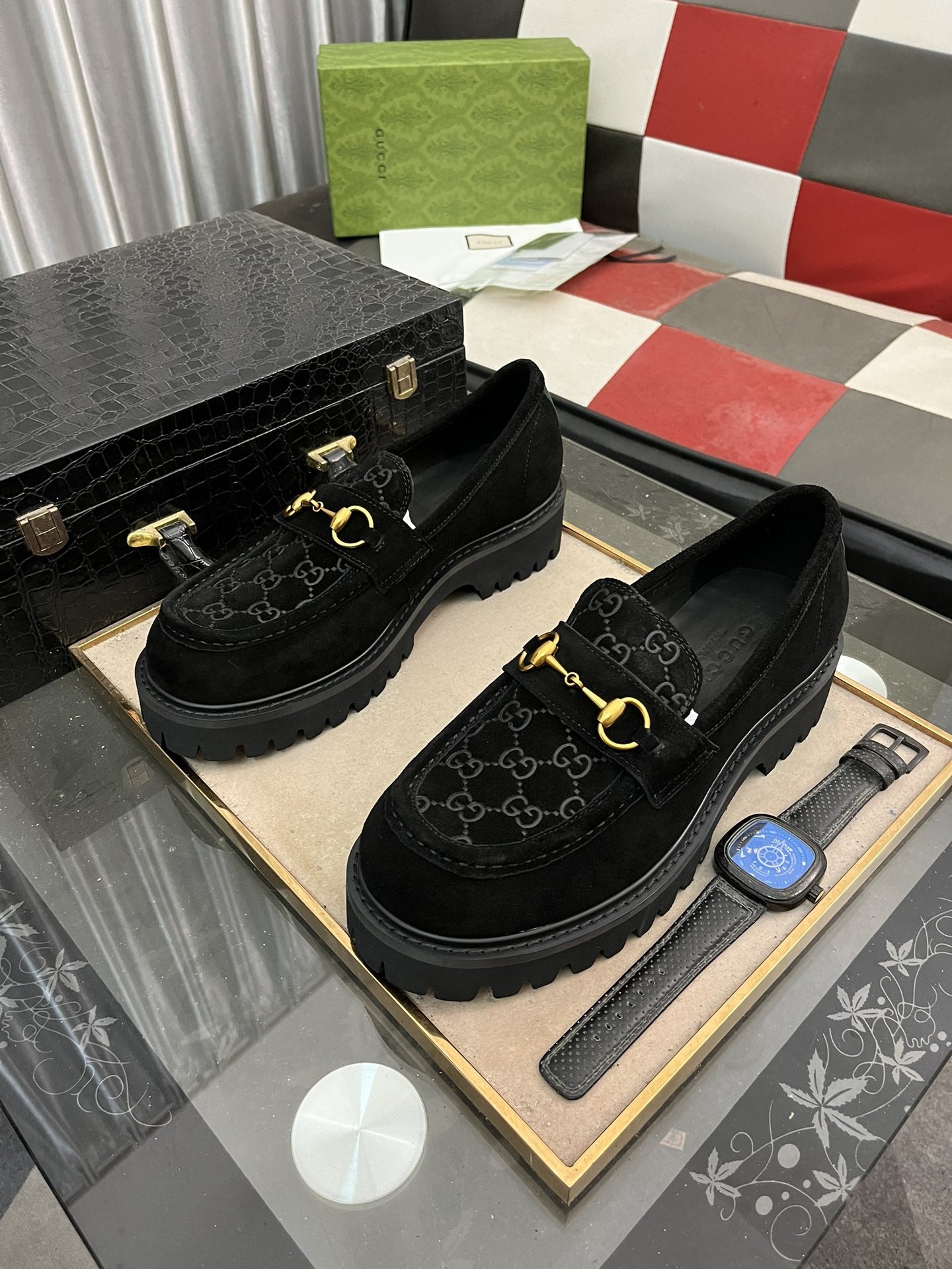 Gucci Suede Horsebit Black Loafer.