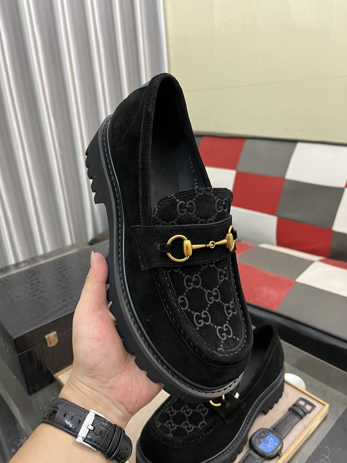 Gucci Suede Horsebit Black Loafer.