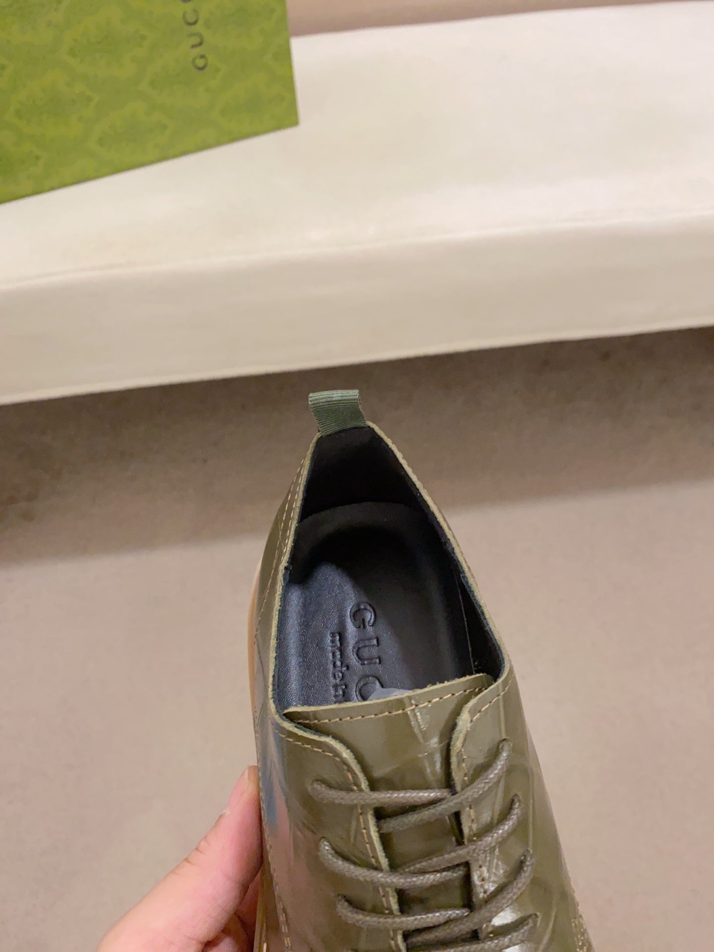 Gucci-Inspired Green Leather Lace-Up Derby