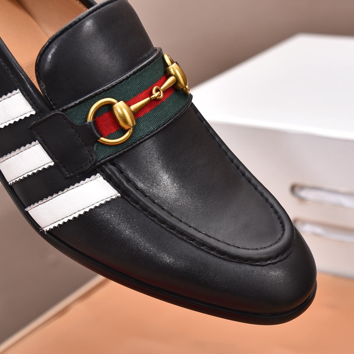 Gucci-Inspired Black Web Stripe Loafers