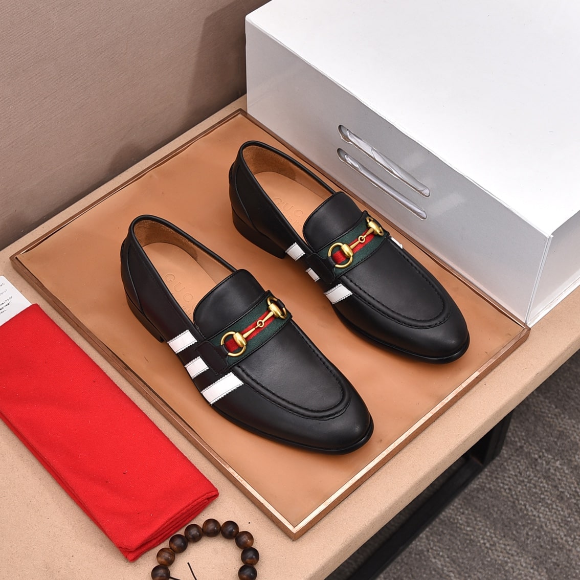 Gucci-Inspired Black Web Stripe Loafers