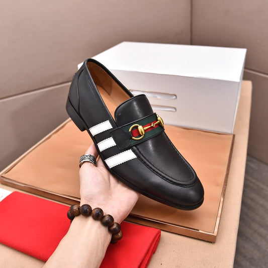 Gucci-Inspired Black Web Stripe Loafers