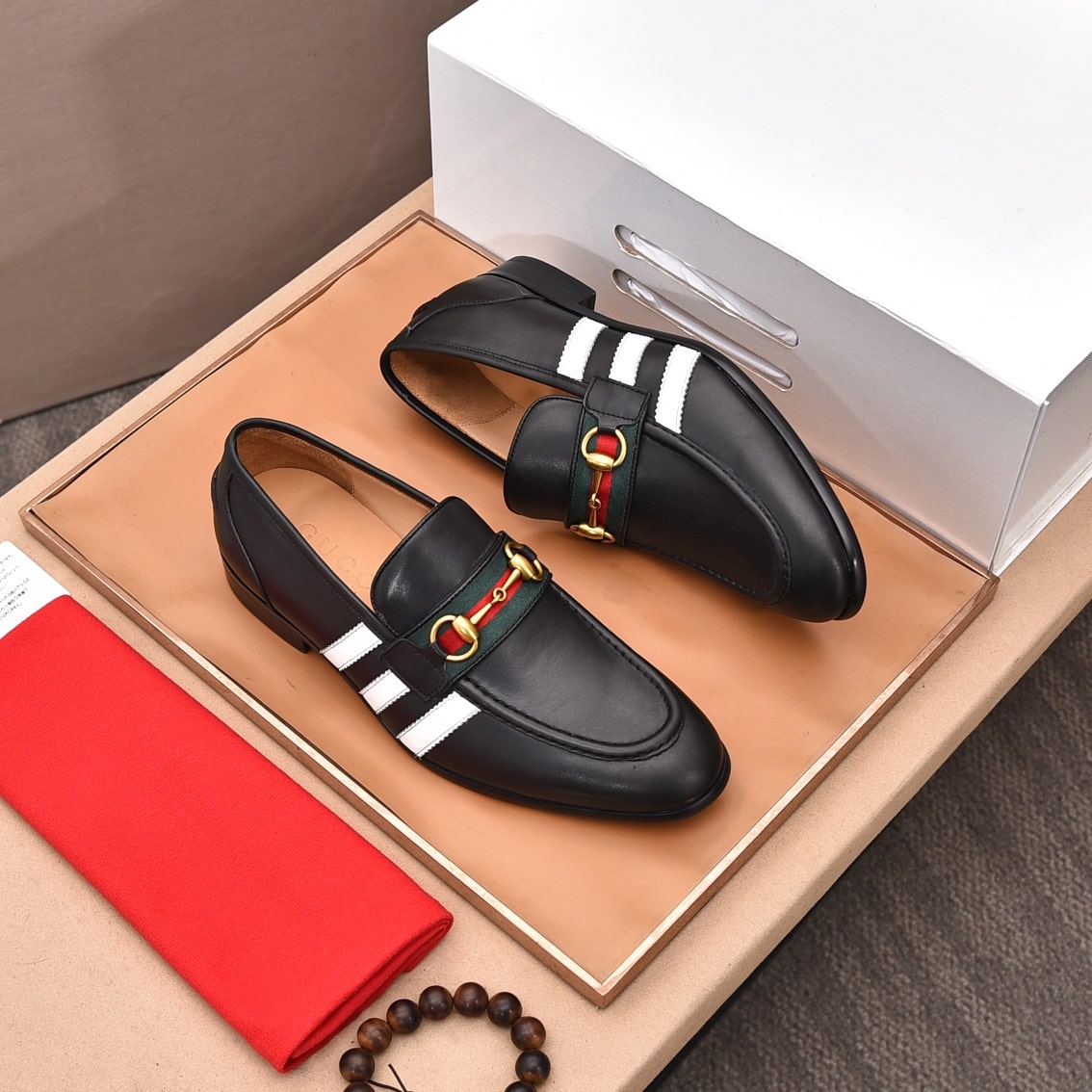 Gucci-Inspired Black Web Stripe Loafers