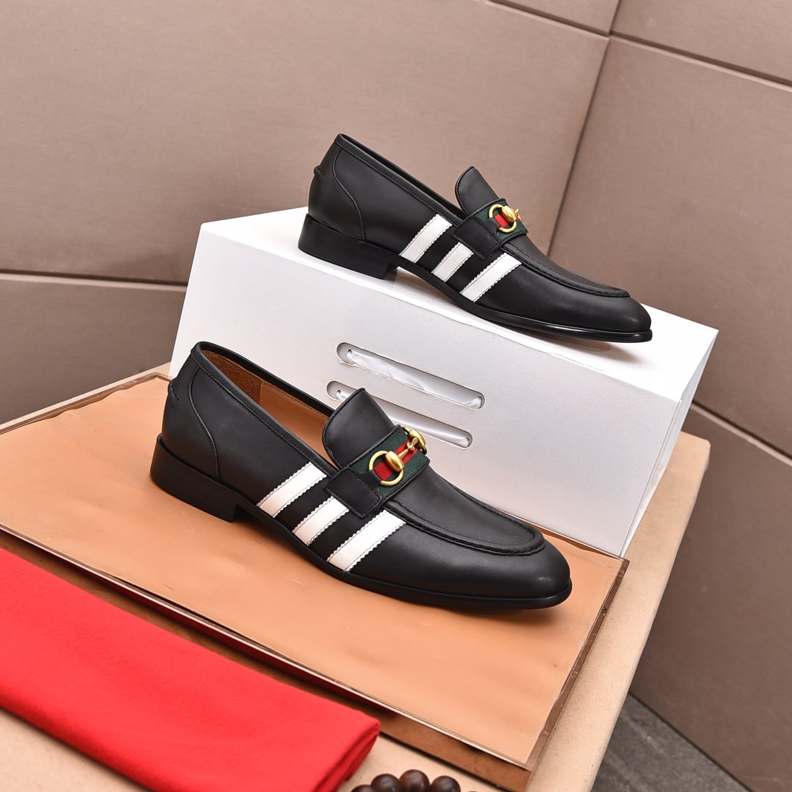 Gucci-Inspired Black Web Stripe Loafers