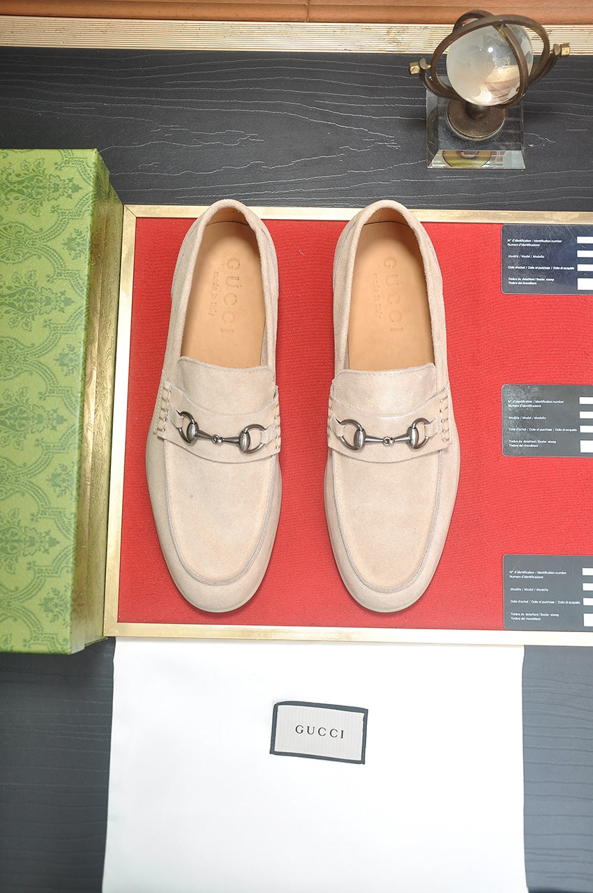 Gucci Oatmeal Suede Horsebit Loafers