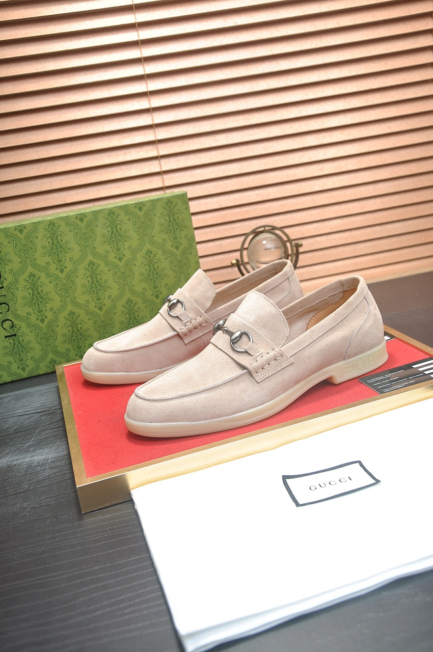 Gucci Oatmeal Suede Horsebit Loafers