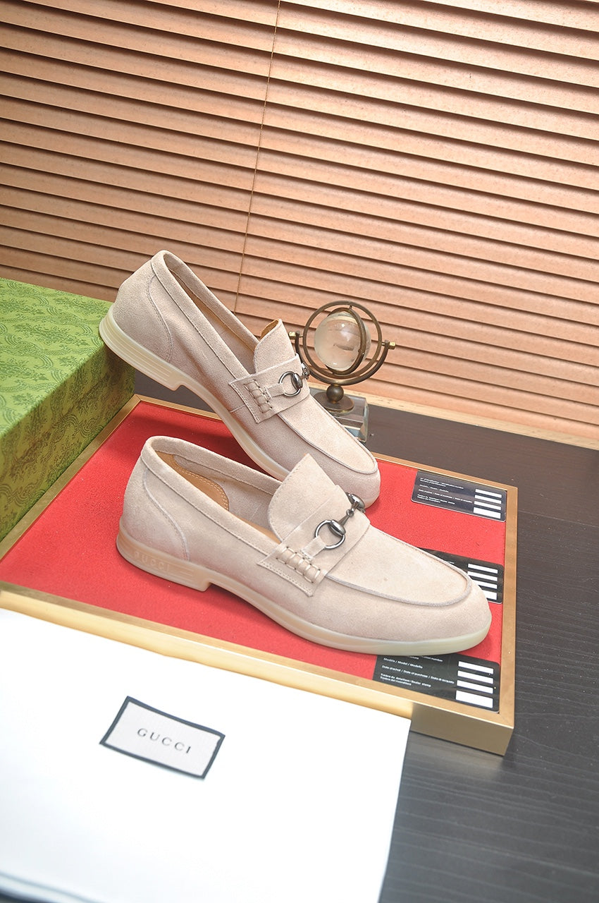 Gucci Oatmeal Suede Horsebit Loafers