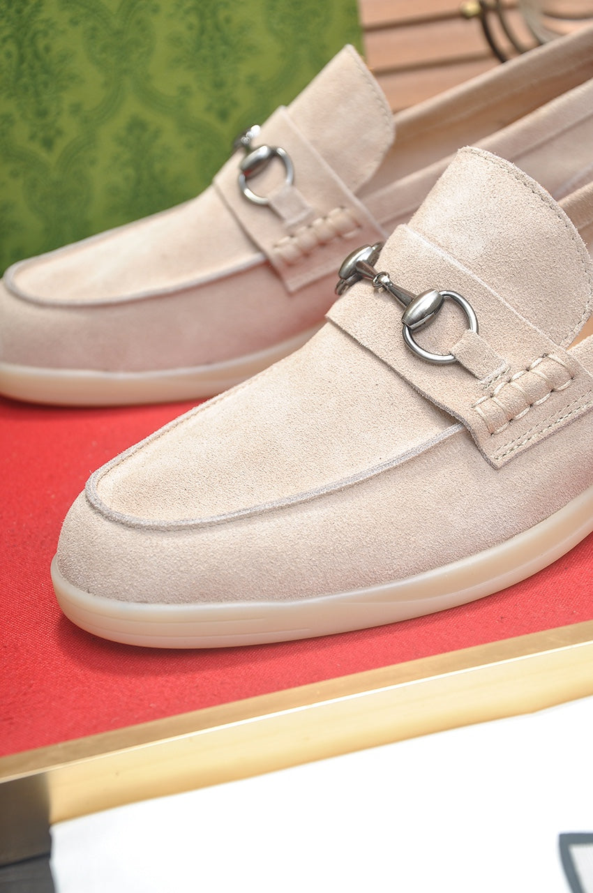 Gucci Oatmeal Suede Horsebit Loafers
