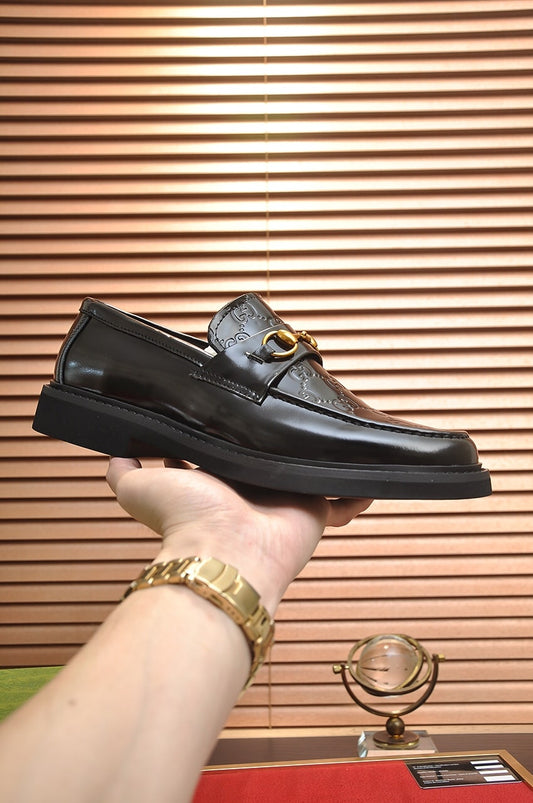 Black Embossed Leather Horsebit Loafer