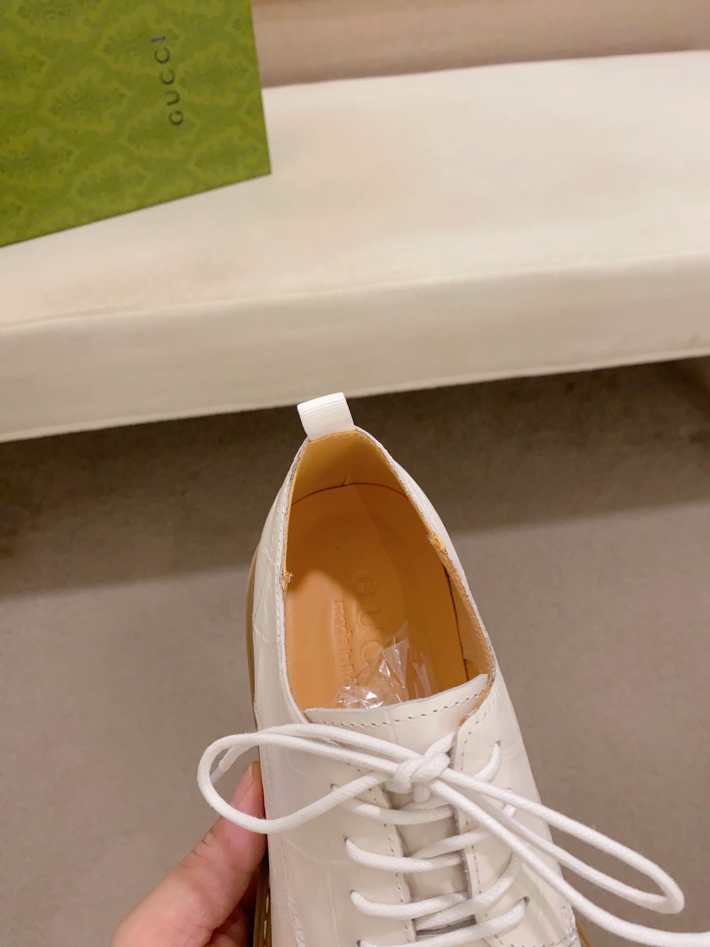 Gucci-Inspired White Leather Lace-Up Derby Shoes