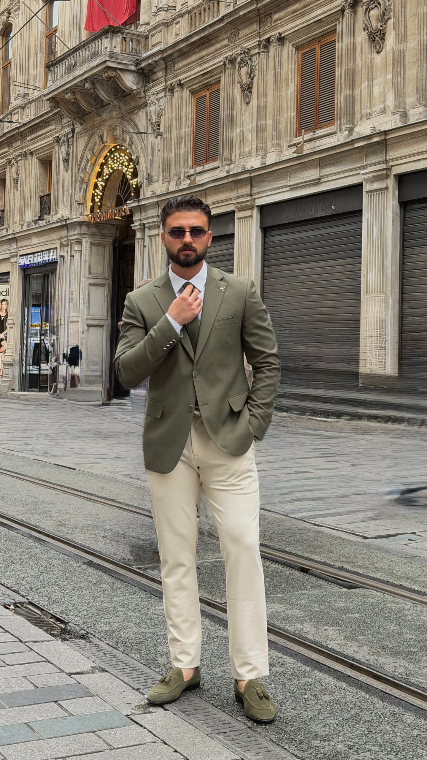 Khaki Linen Blend Blazer for Men