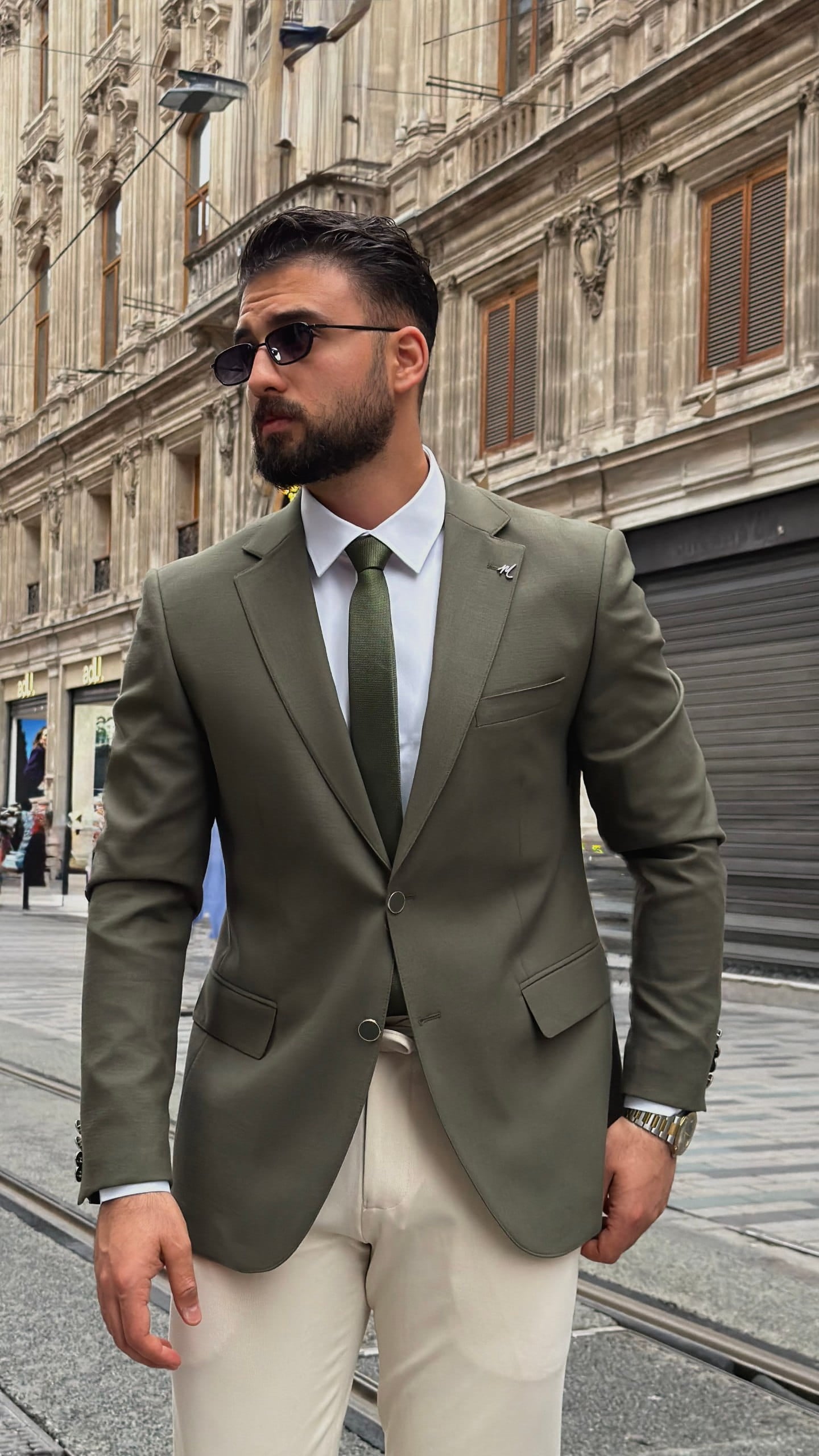 Khaki Linen Blend Blazer for Men