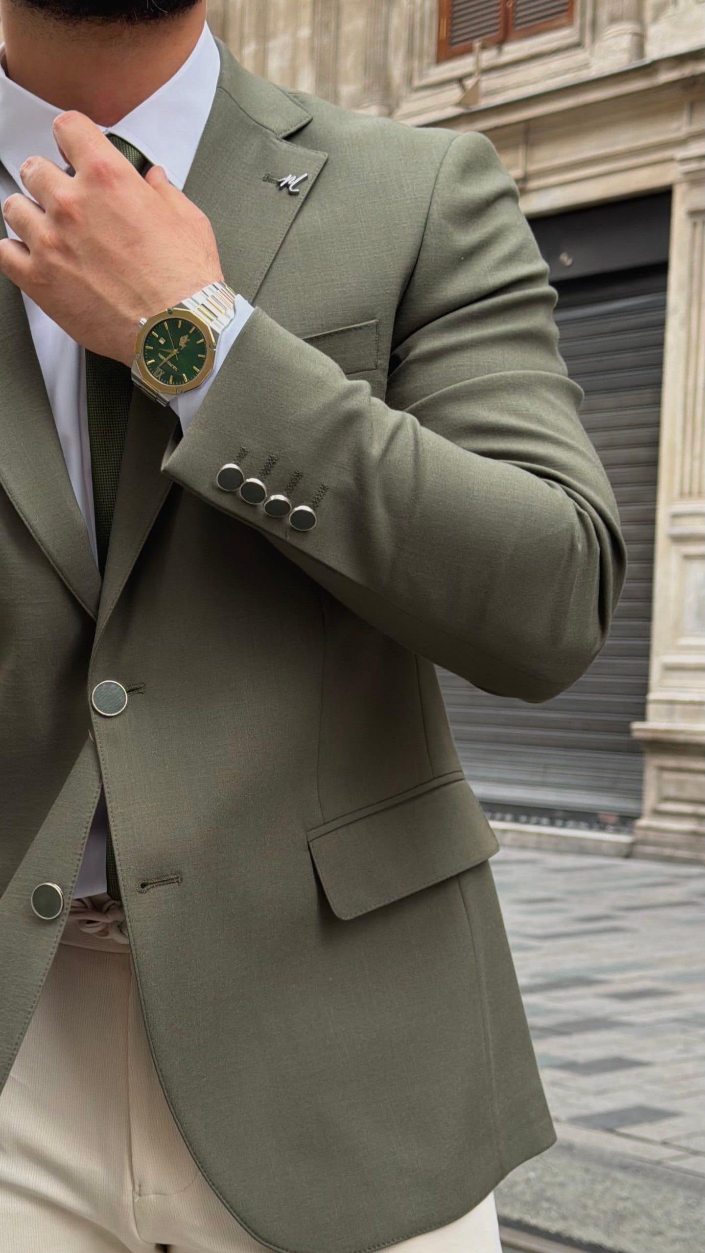 Khaki Linen Blend Blazer for Men