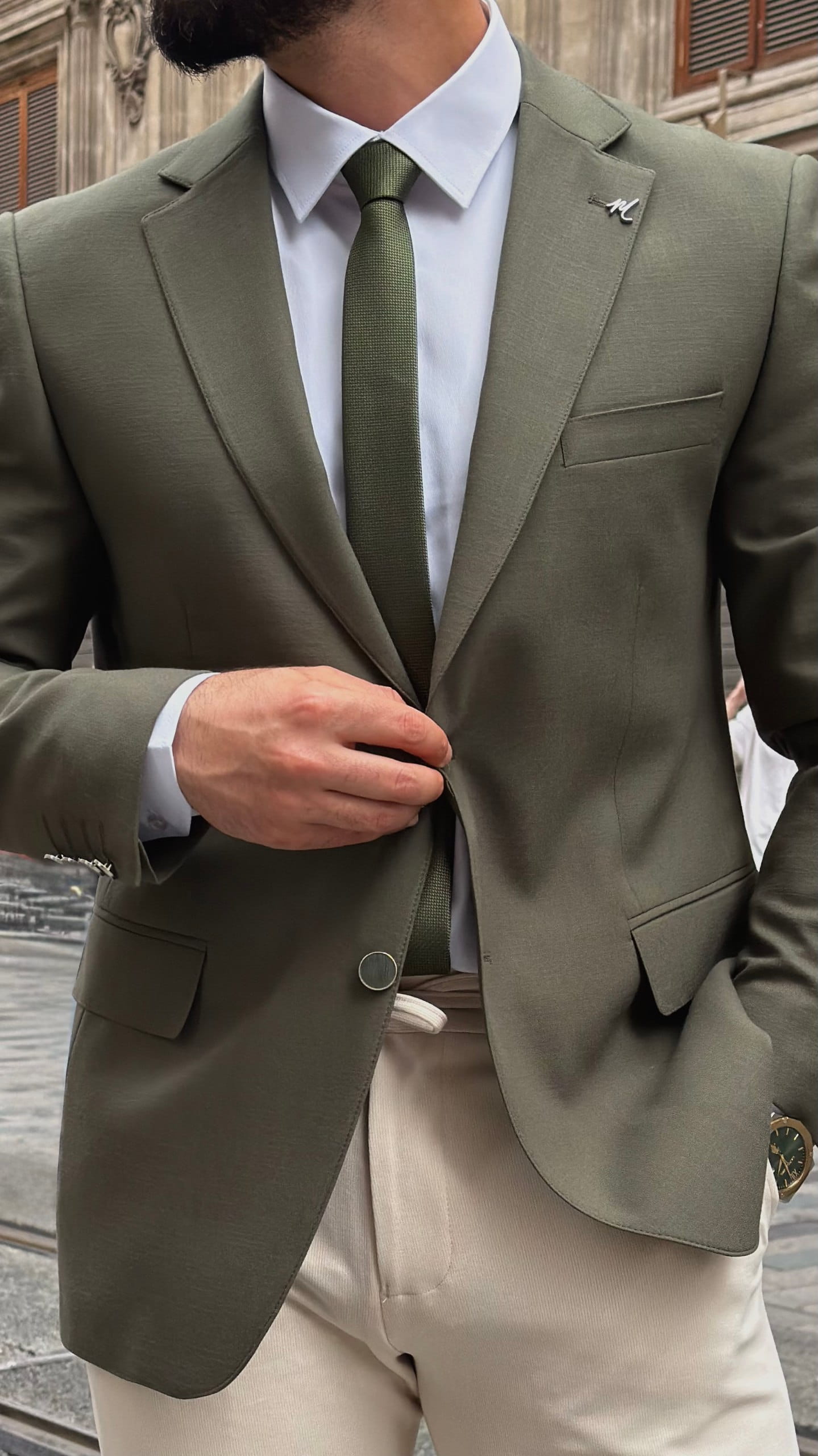 Khaki Linen Blend Blazer for Men