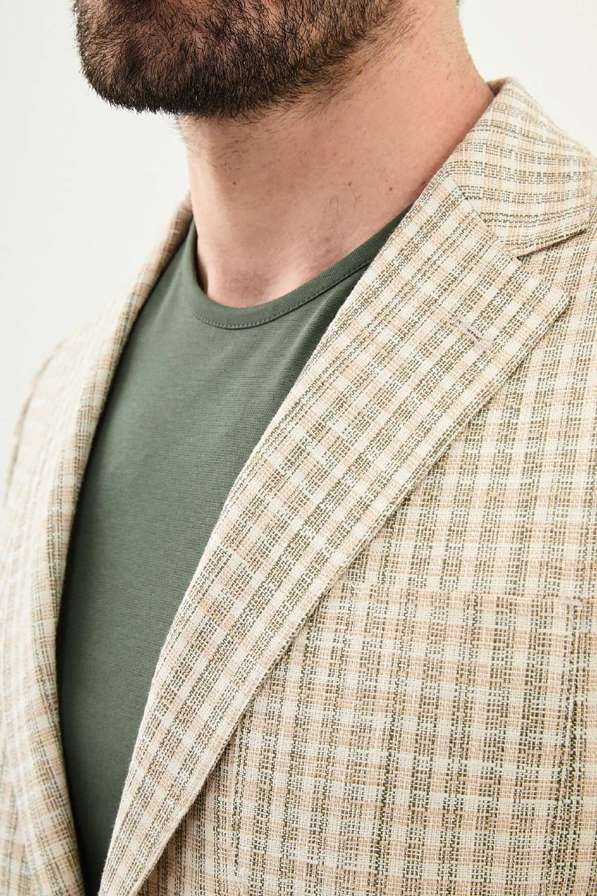 Khaki Slim Fit Plaid Blazer — Summer Weddings
