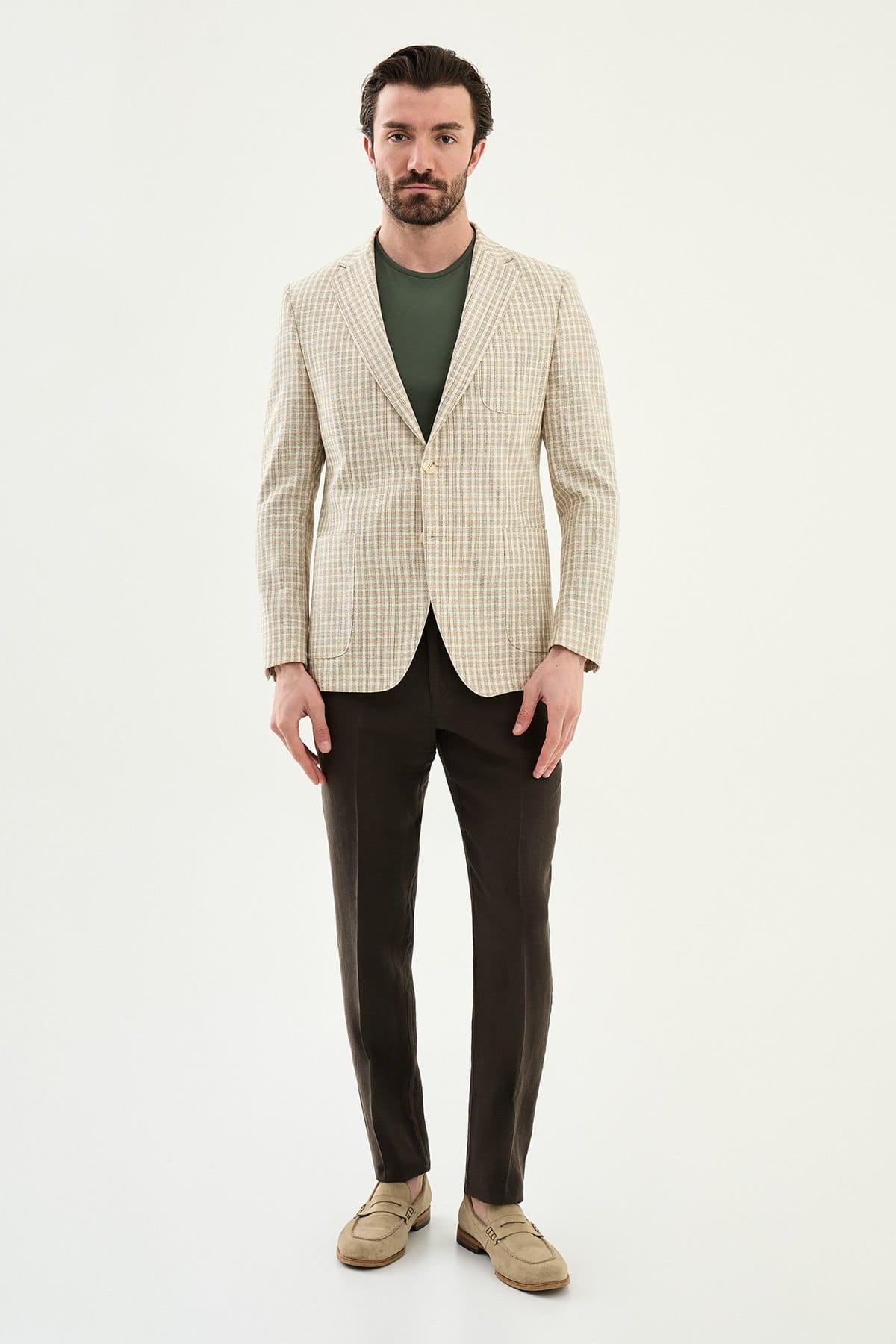 Khaki Slim Fit Plaid Blazer — Summer Weddings