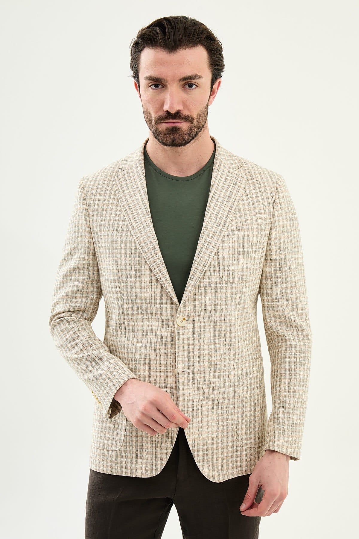 Khaki Slim Fit Plaid Blazer — Summer Weddings