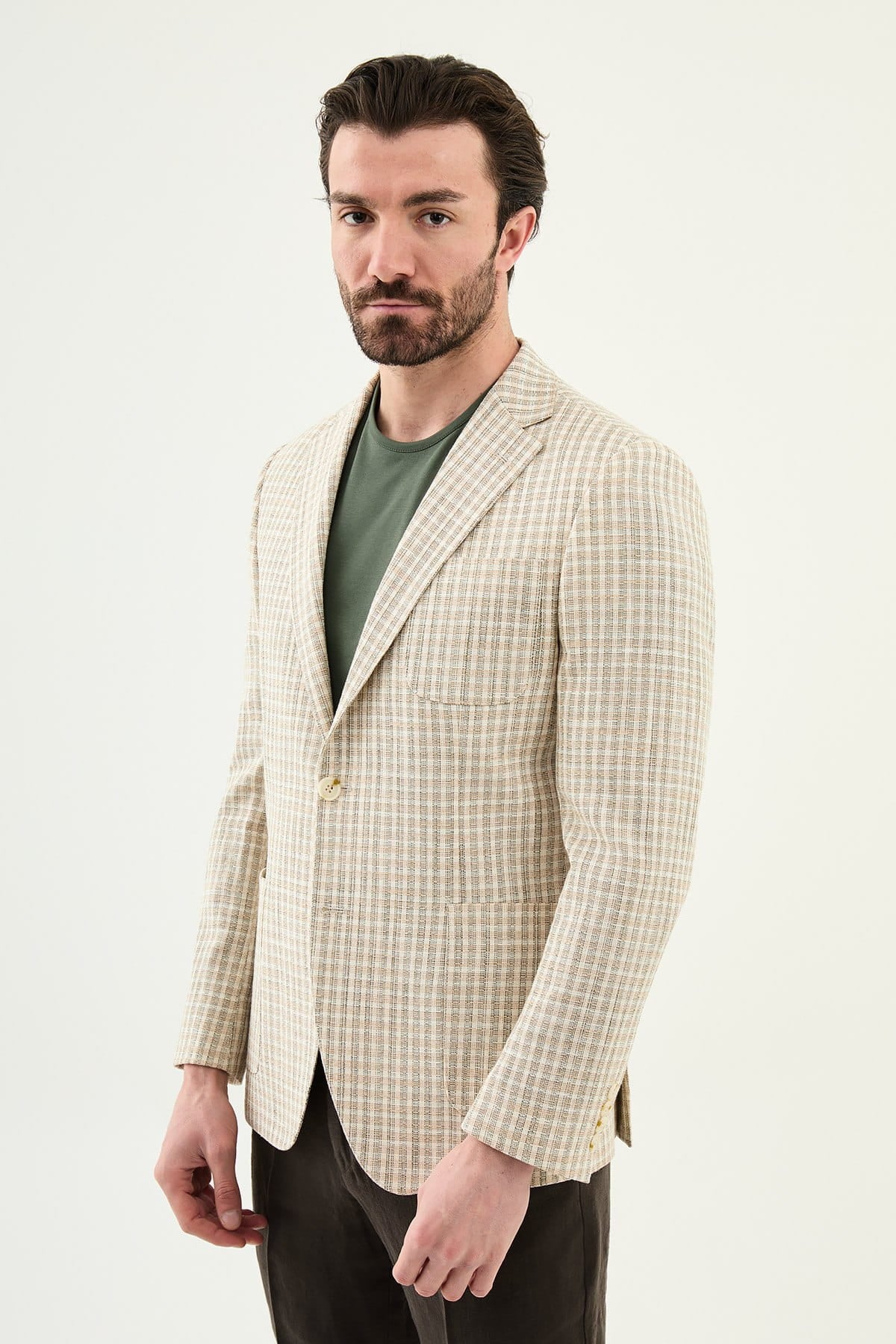 Khaki Slim Fit Plaid Blazer — Summer Weddings