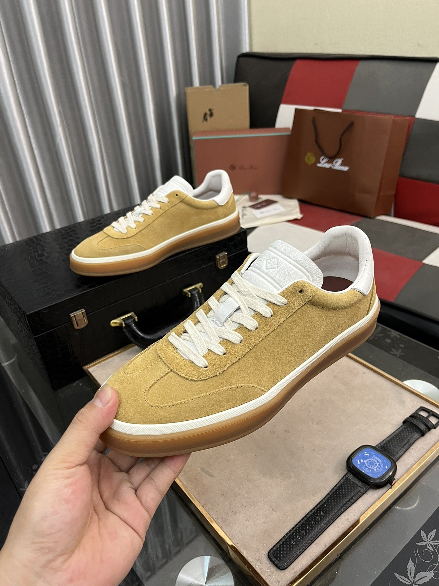 Loro Piana Yellow Tennis Walk Sneakers