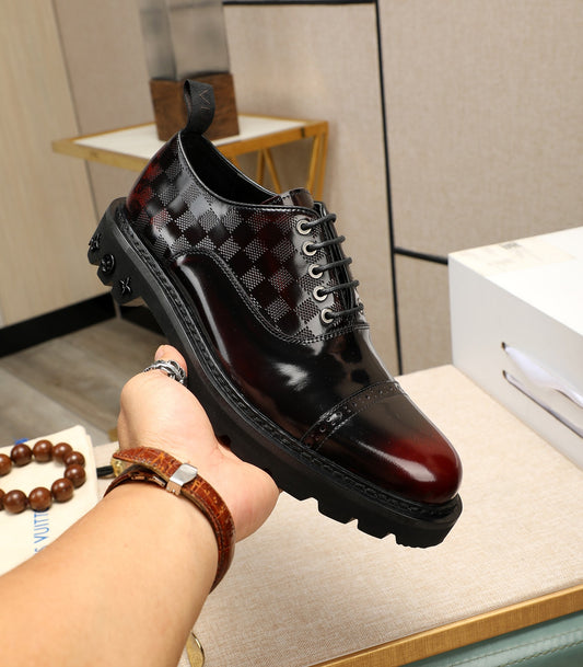 Louis Vuitton Black Burgundy Grid Oxford