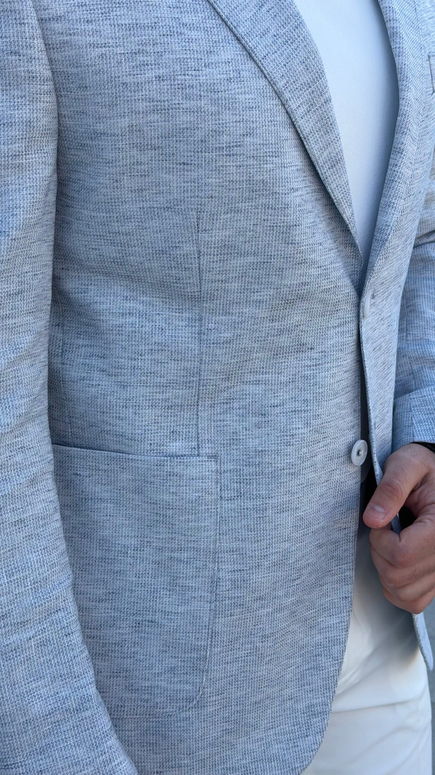 Light Blue Textured Linen Blend Blazer for Men