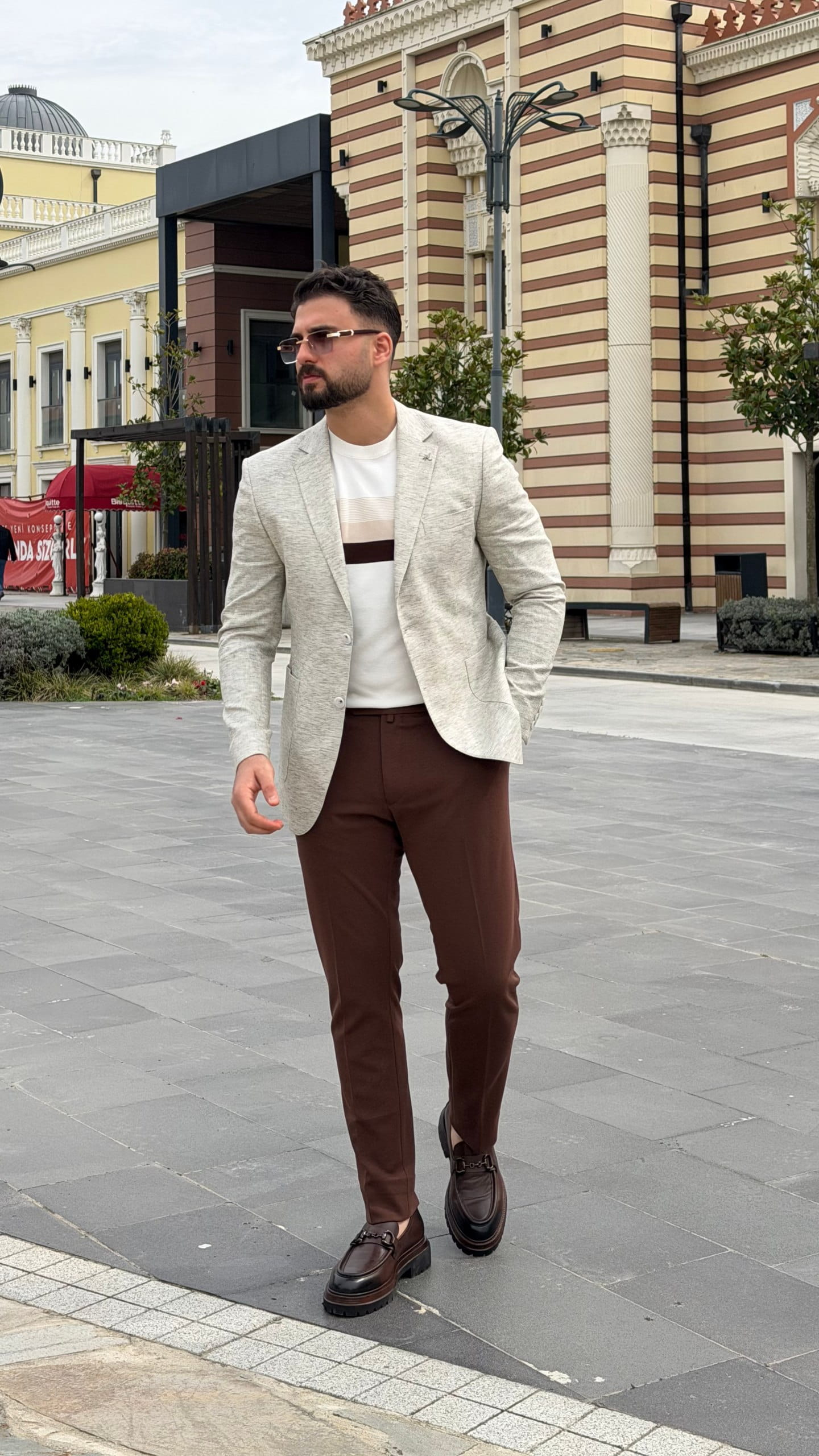 Light Grey Textured Linen Blend Blazer for Men
