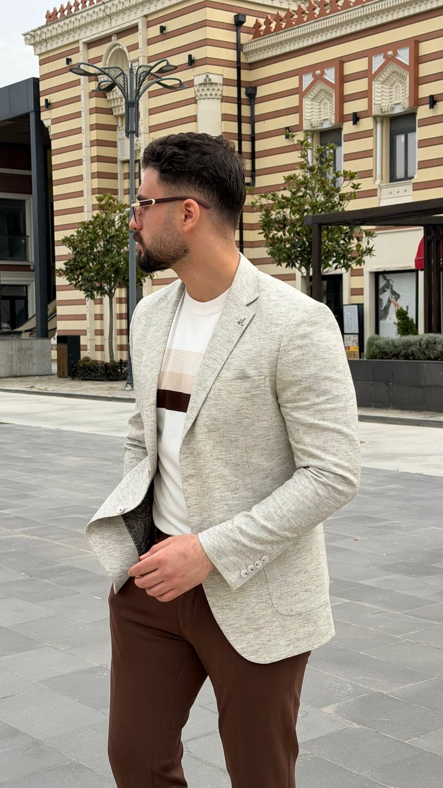 Light Grey Textured Linen Blend Blazer for Men