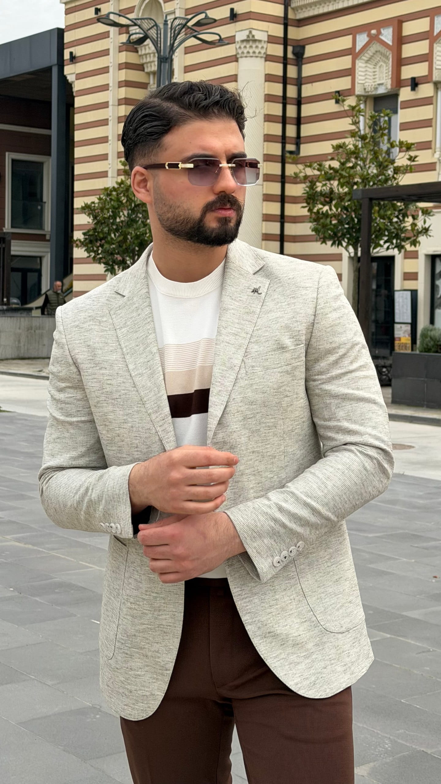 Light Grey Textured Linen Blend Blazer for Men