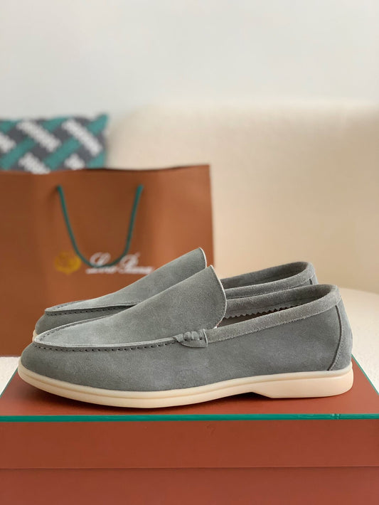 Loro Piana Summer Gray Suede Walk Loafers