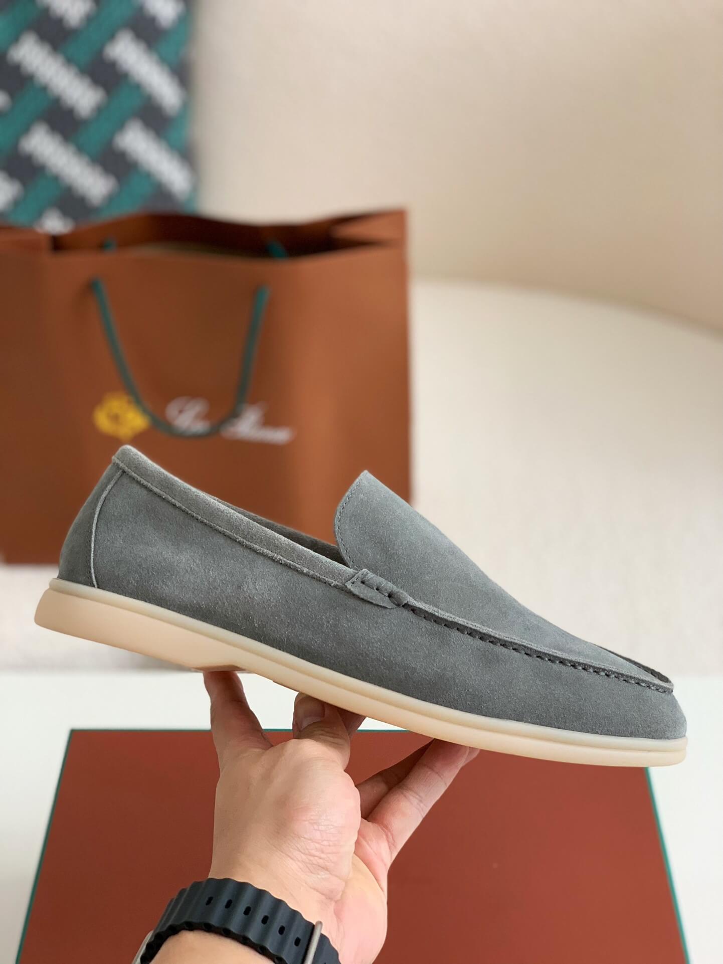 Loro Piana Summer Gray Suede Walk Loafers