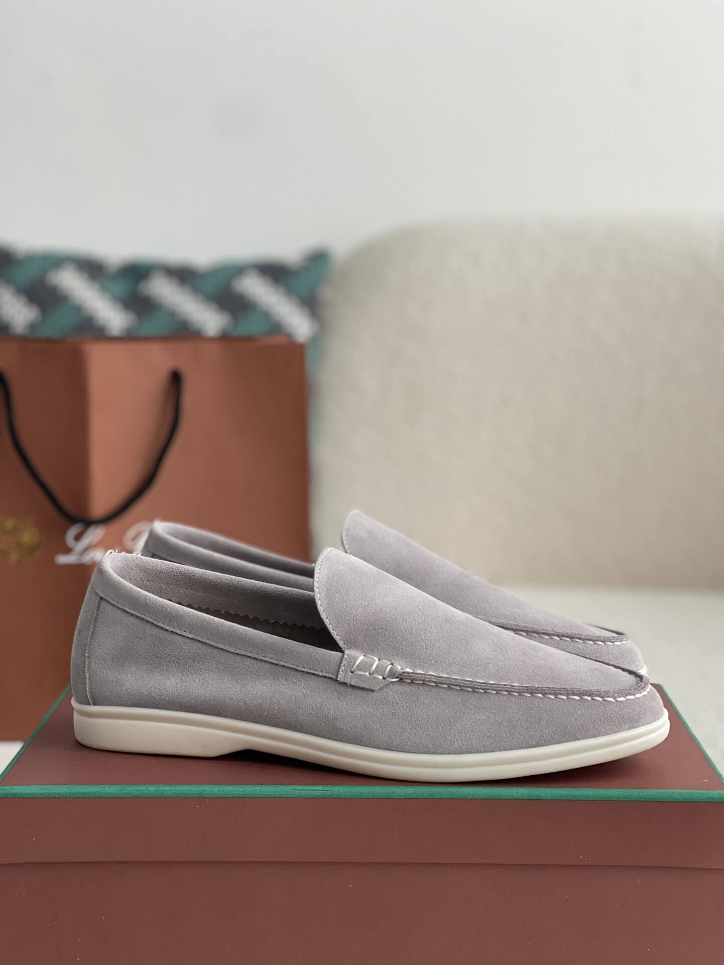 Loro Piana Light Gray Summer Walk Loafers