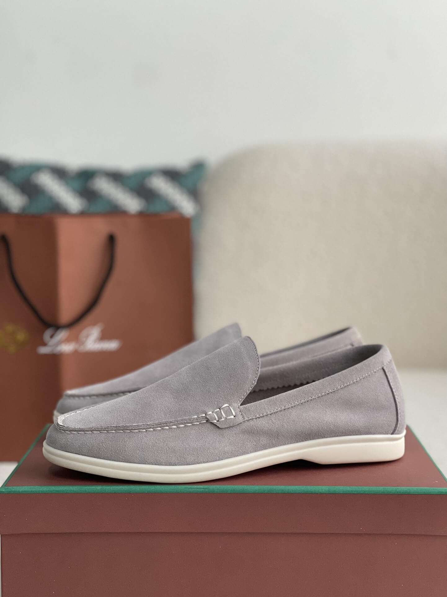 Loro Piana Light Gray Summer Walk Loafers